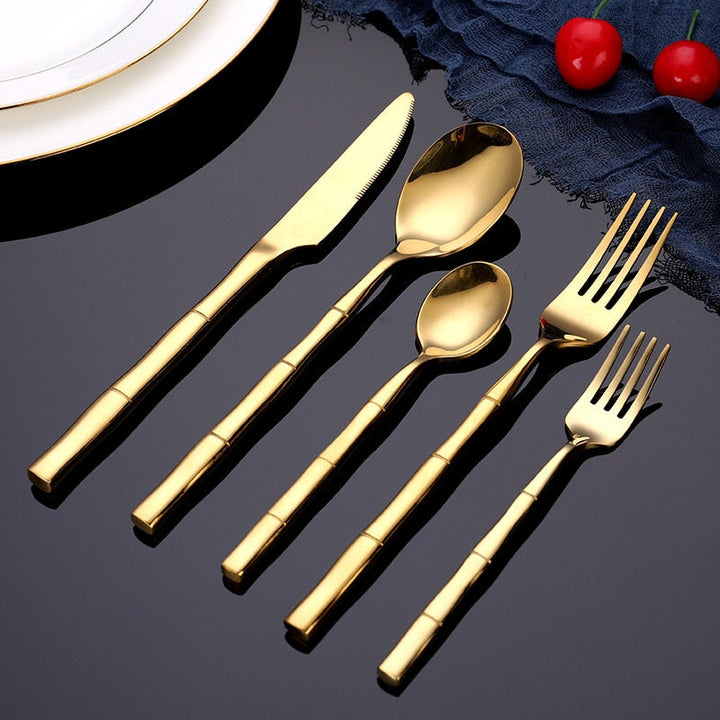 Bamboo Handle Cutlery Set table setting lifestyle