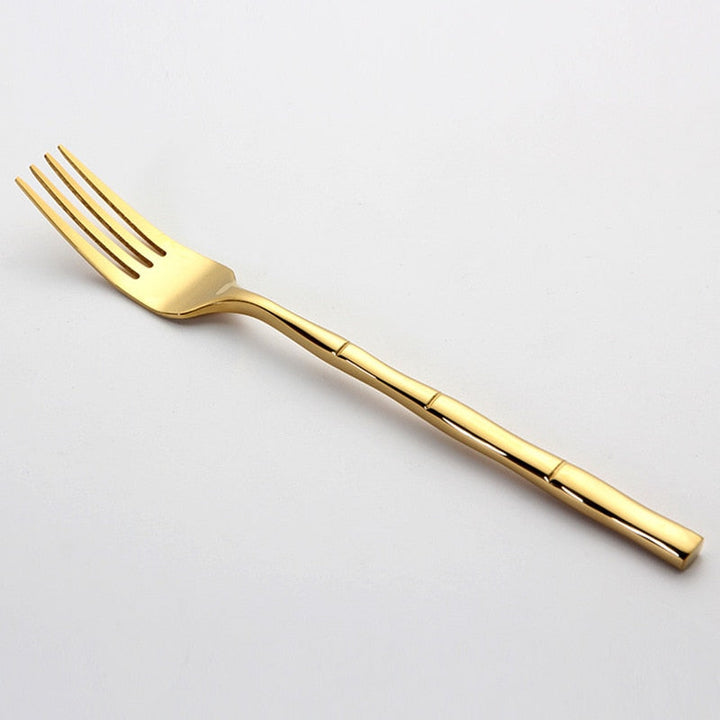 Gold Bamboo Handle Cutlery Set close-up