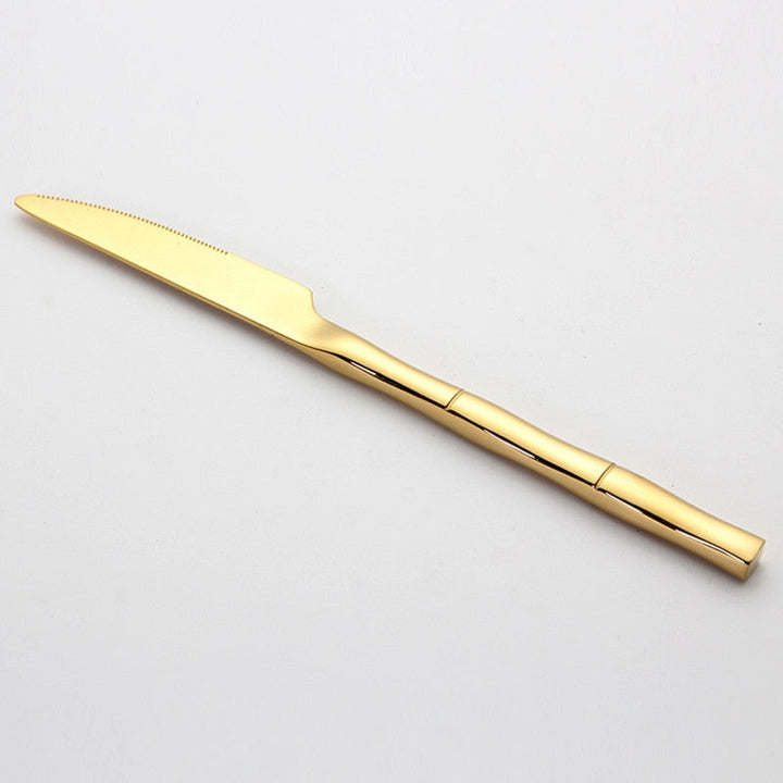 Silver Bamboo Handle Cutlery Set close-up