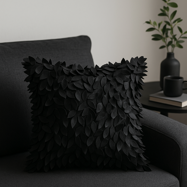 Black 3D Leaf Cushion Cover 1