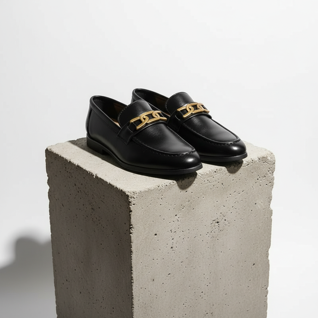 Brown Genuine Leather Buckle Loafers