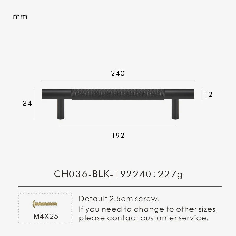 Black Cross-Knurled Cabinet Pull 9.44 inch