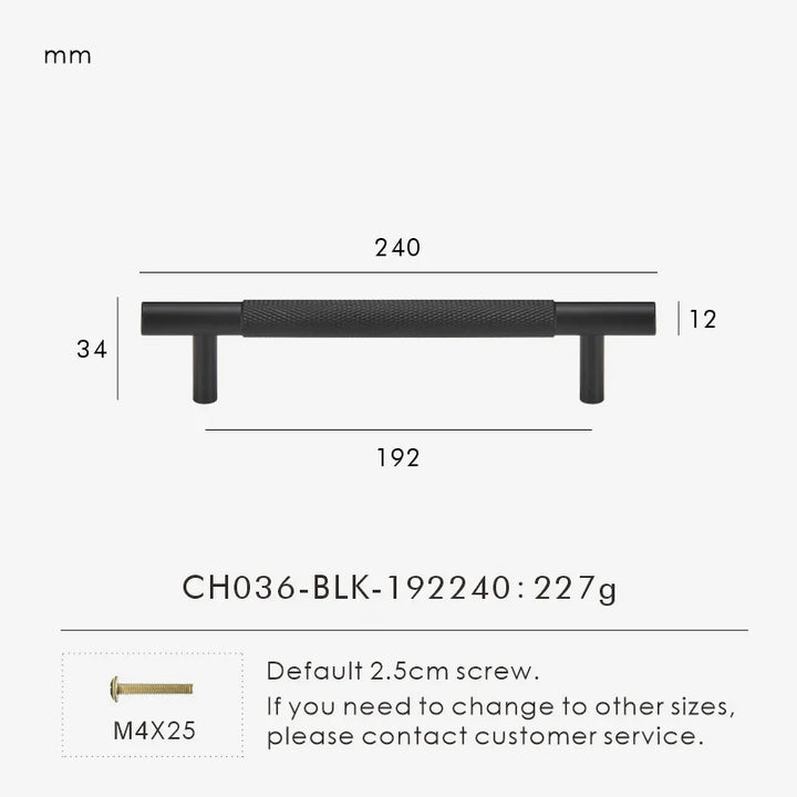 Black Cross-Knurled Cabinet Pull 9.44 inch