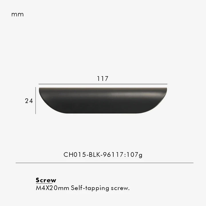 Black Curved Folded-Edge Cabinet Pull 117mm