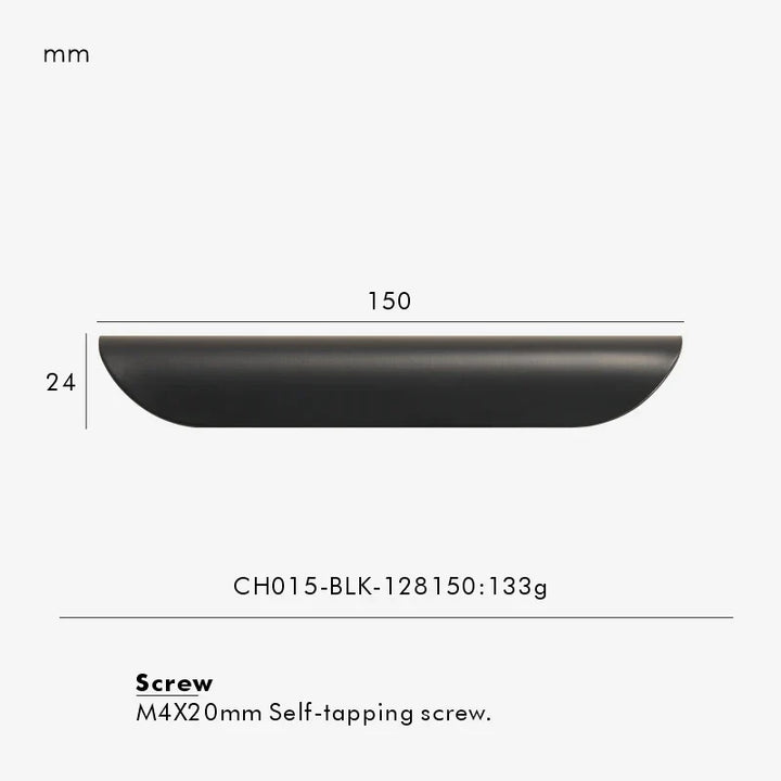 Black Curved Folded-Edge Cabinet Pull 150mm