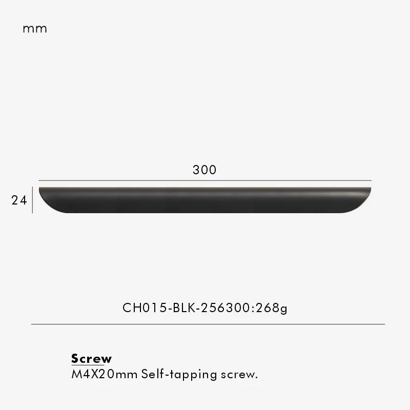 Black Curved Folded-Edge Cabinet Pull 300mm
