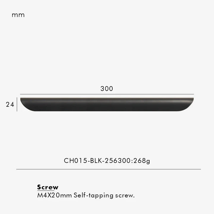 Black Curved Folded-Edge Cabinet Pull 300mm