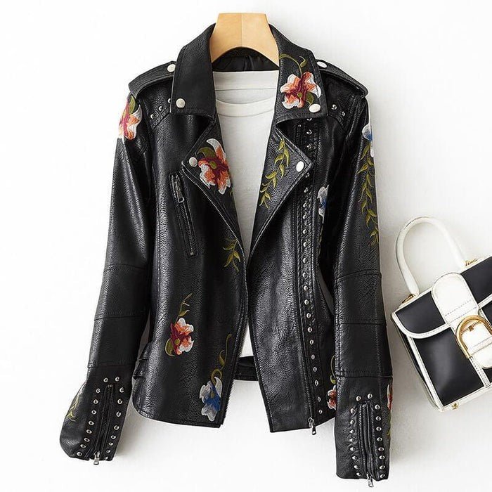 Midnight Black Vegan Leather Jacket front view