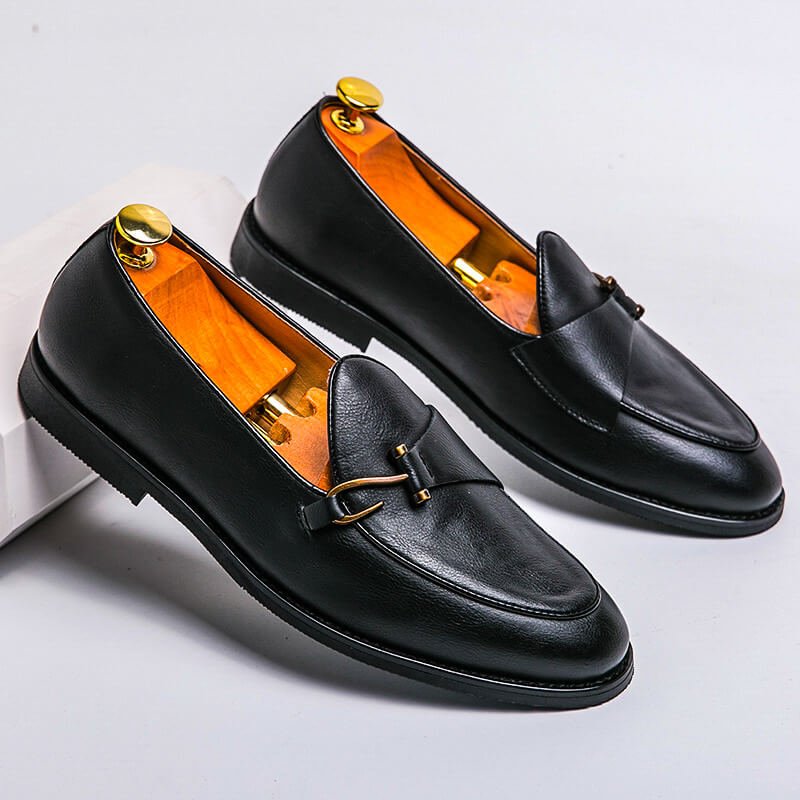 Obsidian Black Vegan Leather Loafers front view