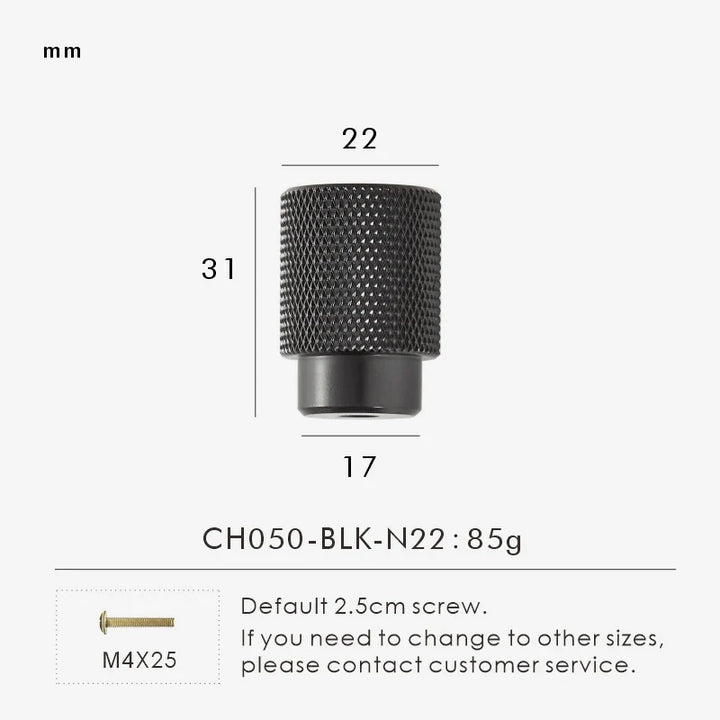 Black Cross-Knurled Brass Cabinet Knob front view