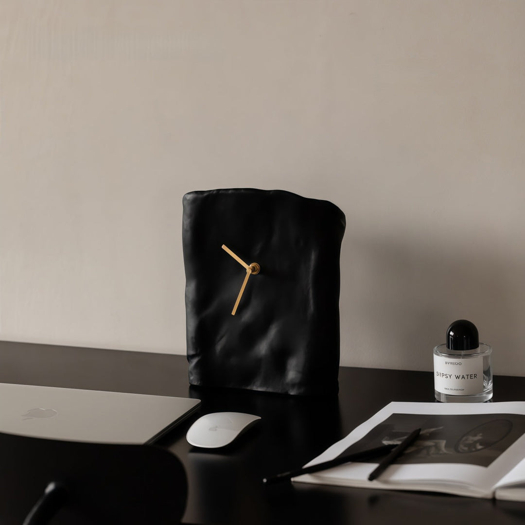 Black Wabi-Sabi Resin Desk Clock on desk
