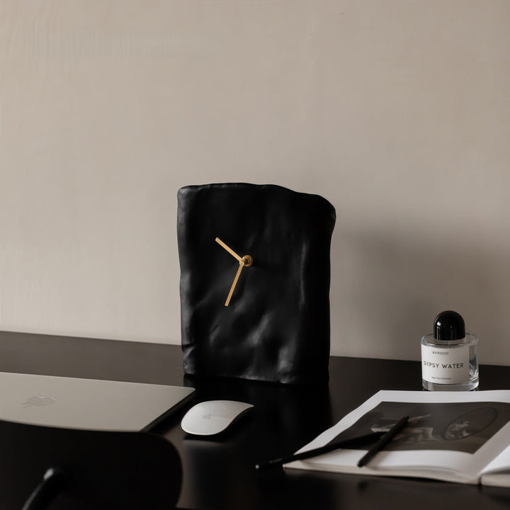 Black Wabi-Sabi Resin Desk Clock on desk