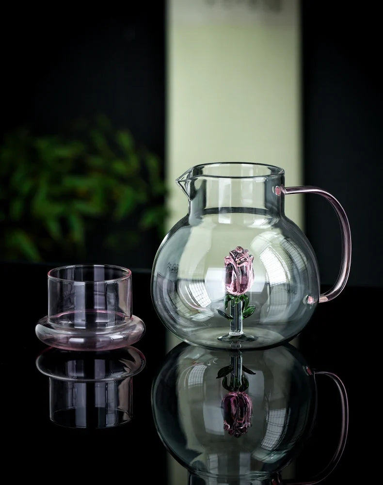 Pink Rosebud Glass Teapot pouring detail