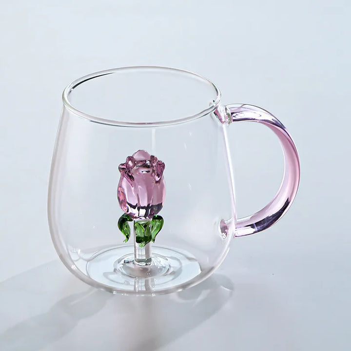 Pink Rosebud Glass Cup front view