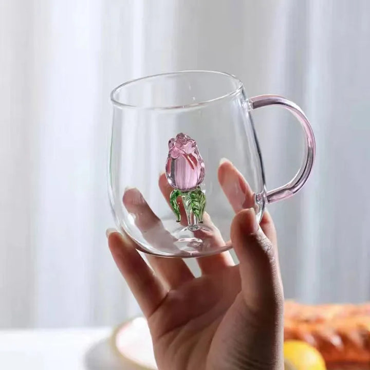 Pink Rosebud Glass Teapot handle detail