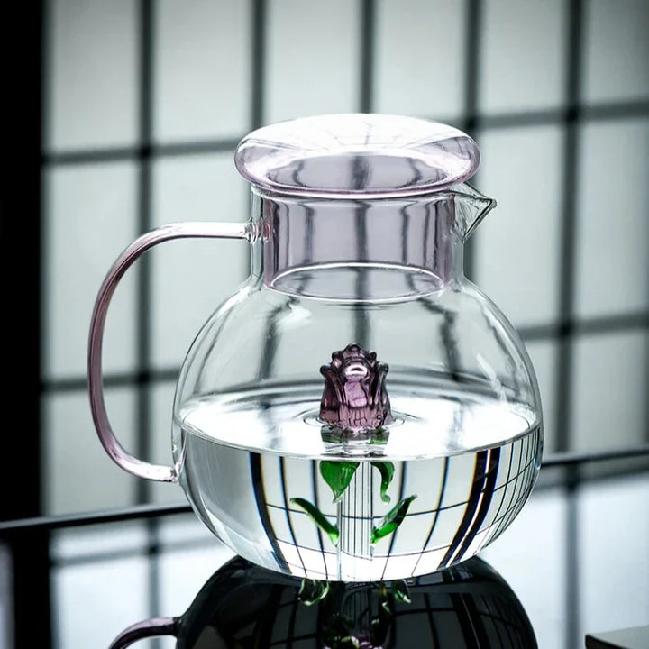 Pink Rosebud Glass Teapot rosebud detail