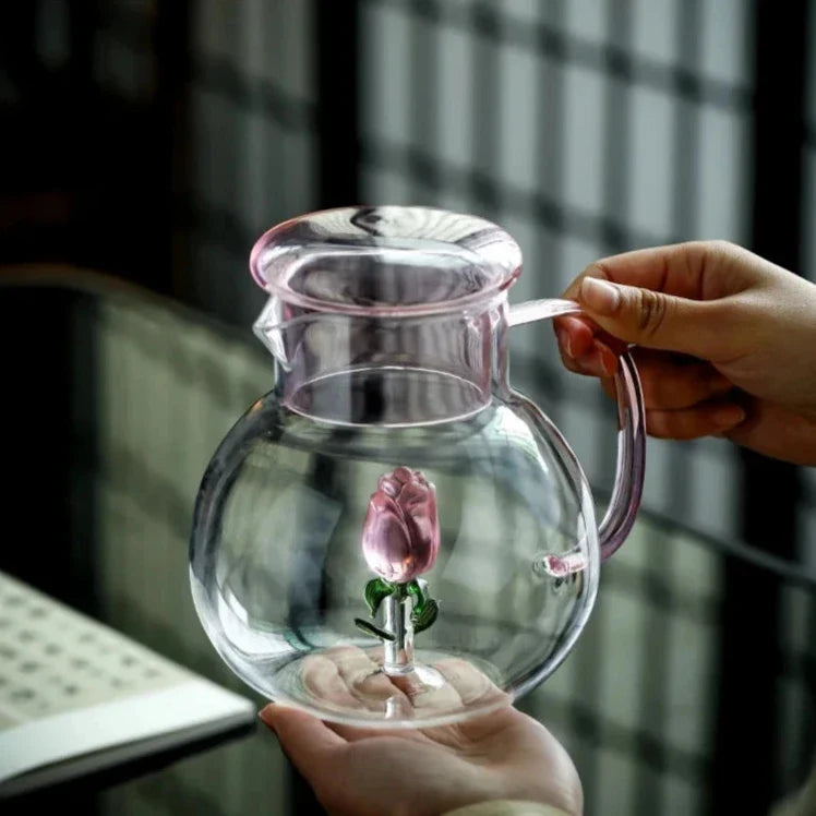 Pink Rosebud Glass Teapot full view