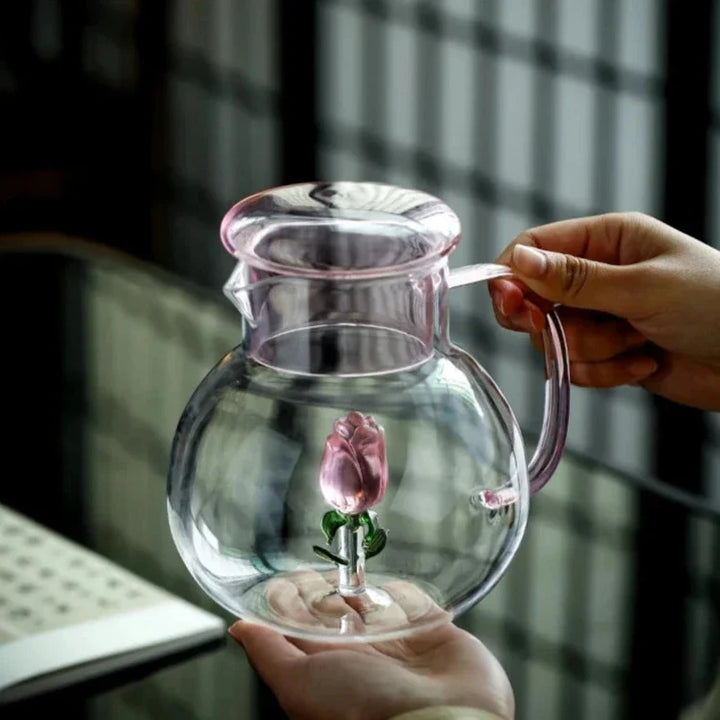 Pink Rosebud Glass Teapot full view