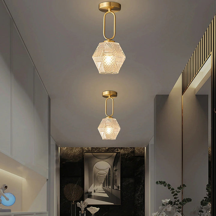 Brass Art Deco Flush Mount Ceiling Light 1