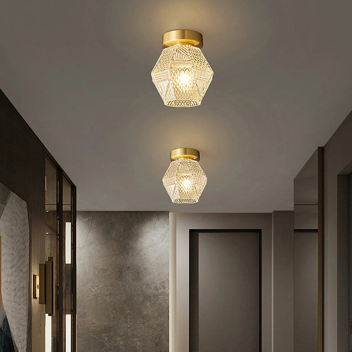 Brass Art Deco Flush Mount Ceiling Light 6