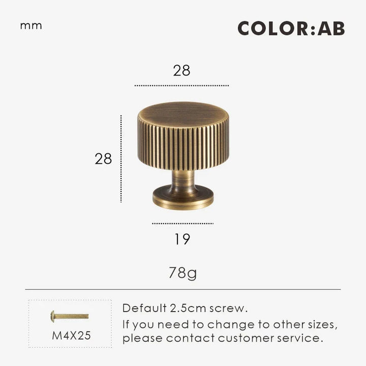 Antique Brass Fluted-Edge Cabinet Knob 28mm front view