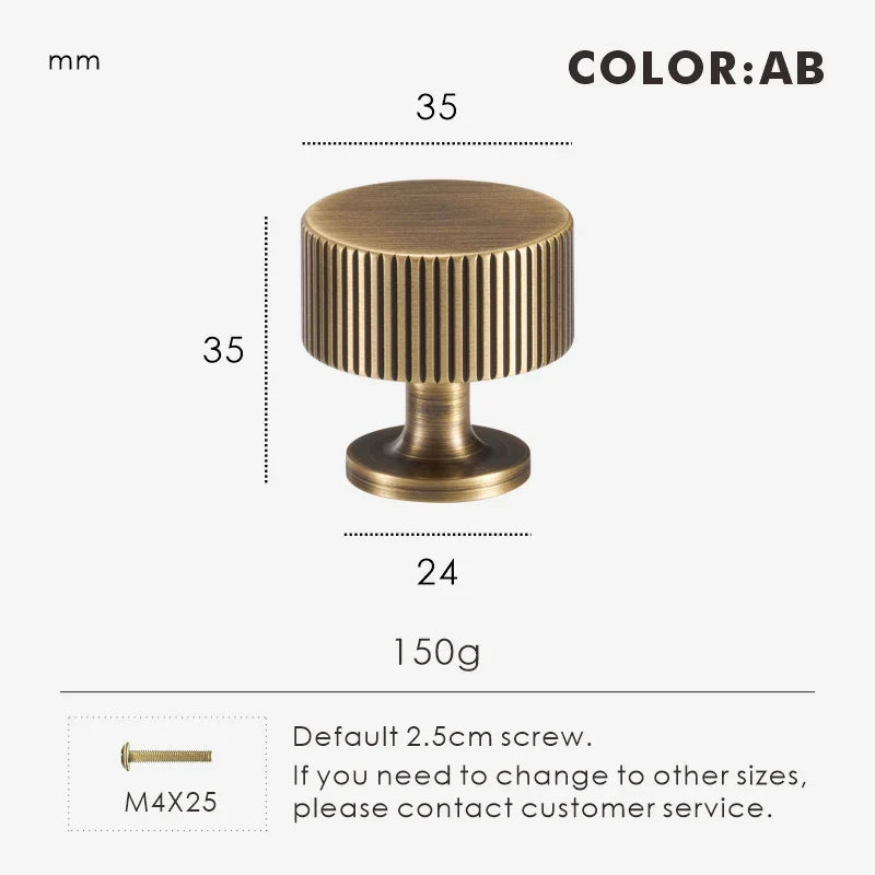 Antique Brass Fluted-Edge Cabinet Knob 35mm front view