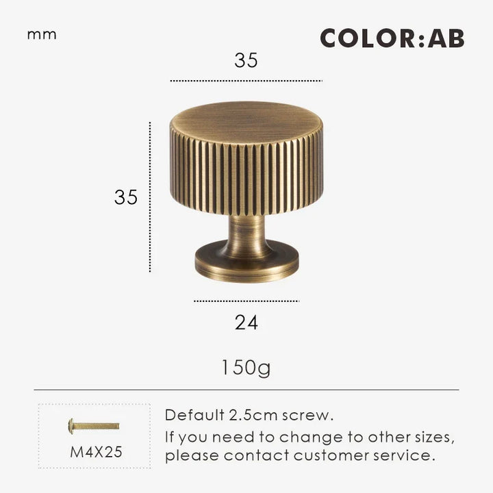 Antique Brass Fluted-Edge Cabinet Knob 35mm front view