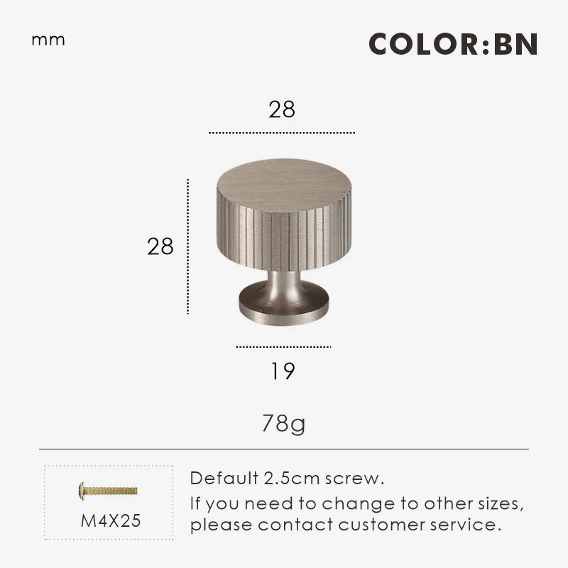 Nickel Fluted-Edge Brass Cabinet Knob 28mm front view