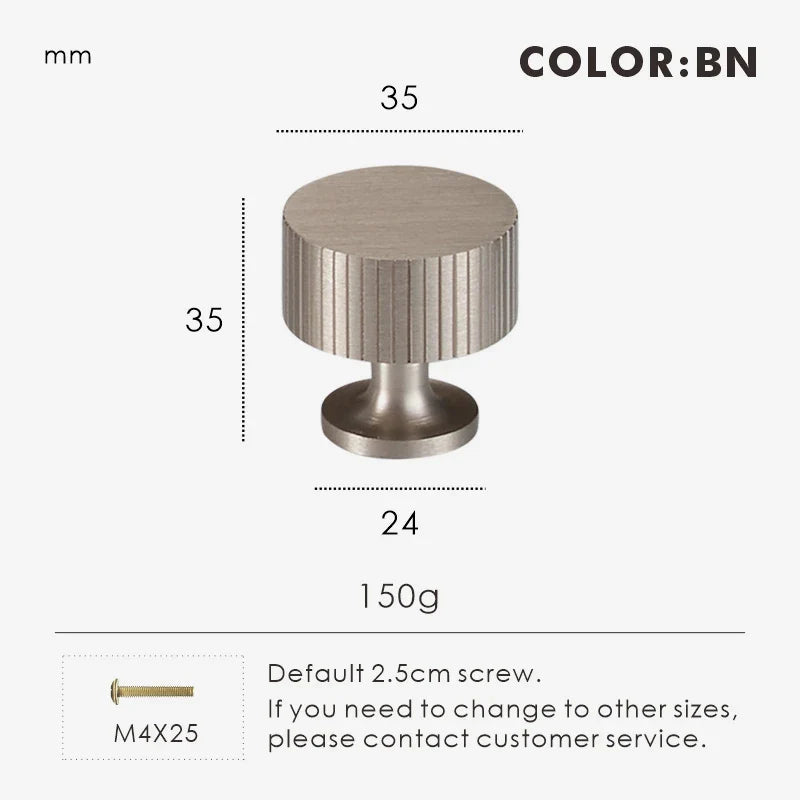 Nickel Fluted-Edge Brass Cabinet Knob 35mm front view