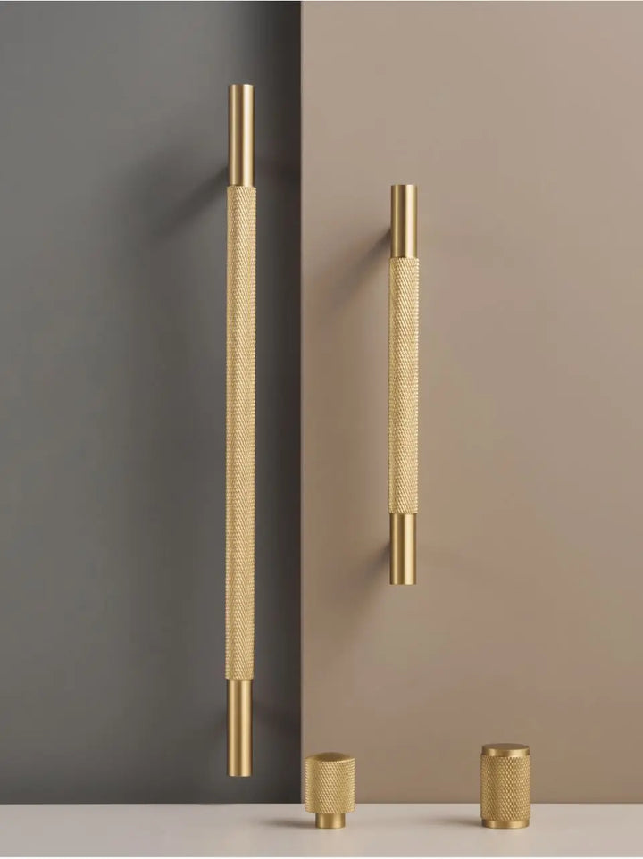 Cross-Knurled Long Brass Cabinet Pull