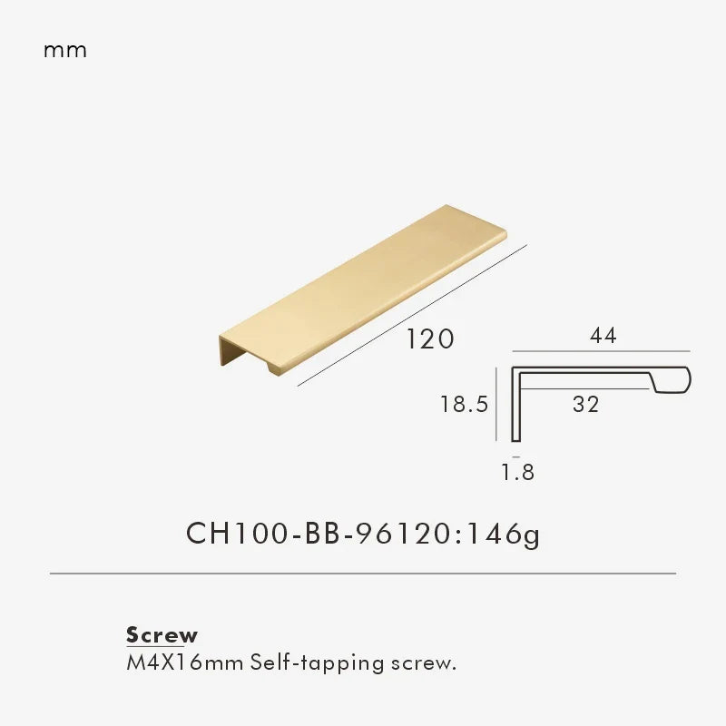 Brass Edge Cabinet Pull 120mm