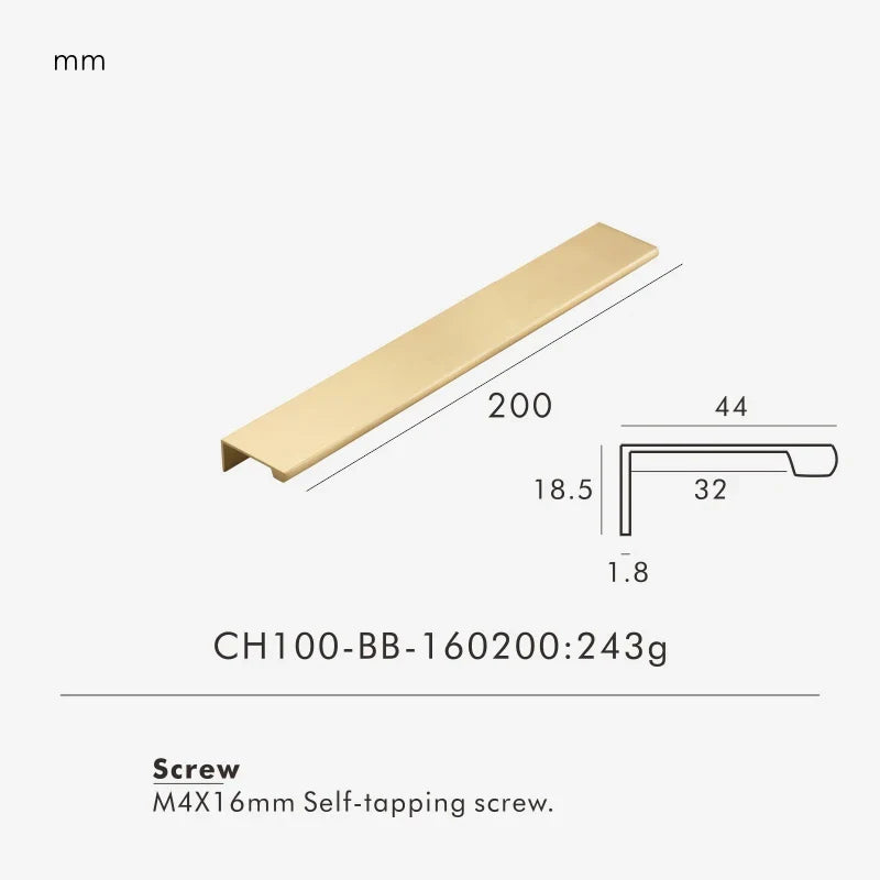 Brass Edge Cabinet Pull 200mm