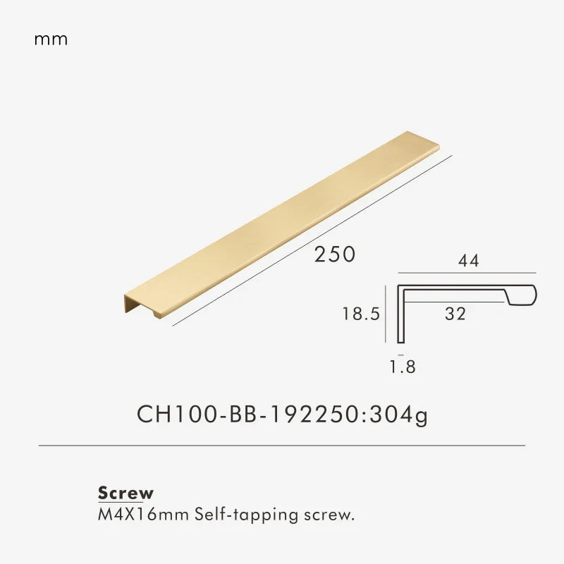 Brass Edge Cabinet Pull 250mm