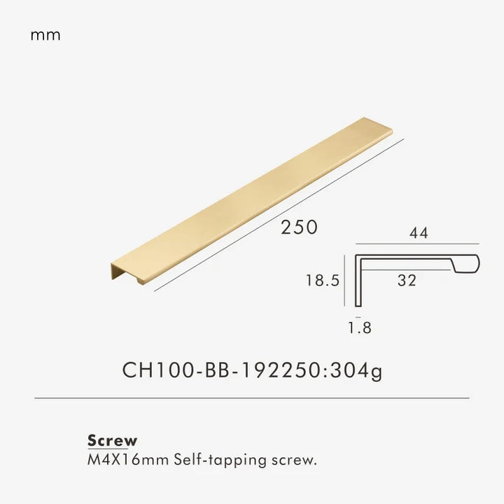 Brass Edge Cabinet Pull 250mm