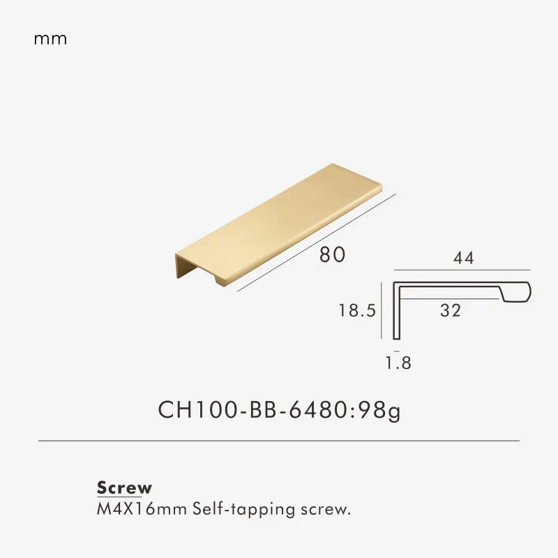 Brass Edge Cabinet Pull 80mm