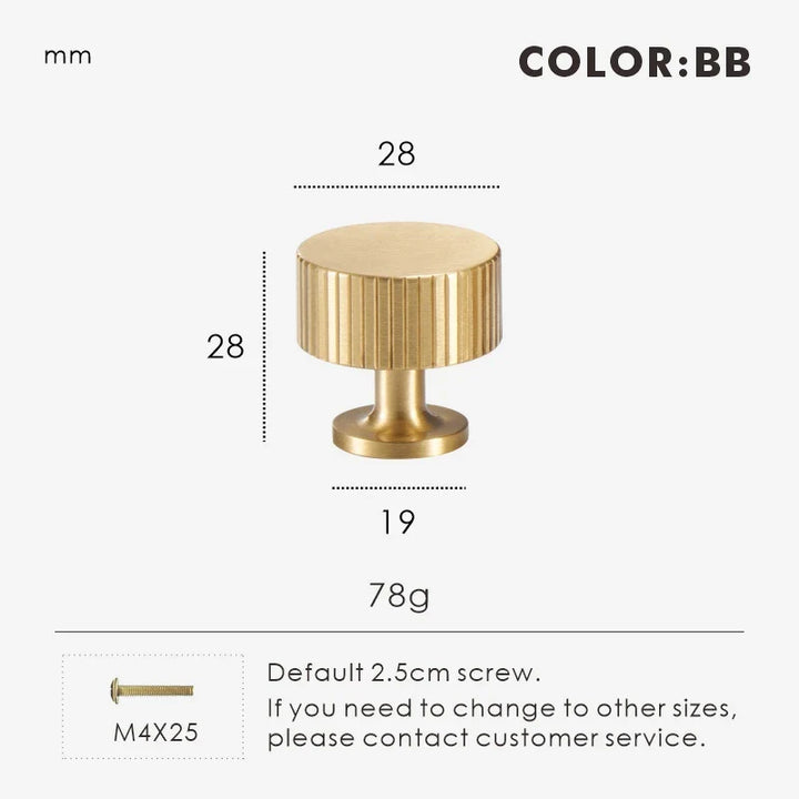 Brass Fluted-Edge Cabinet Knob 28mm front view