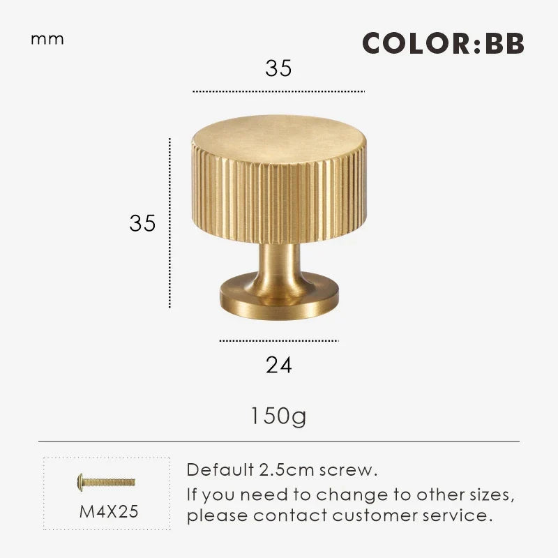 Brass Fluted-Edge Cabinet Knob 35mm front view