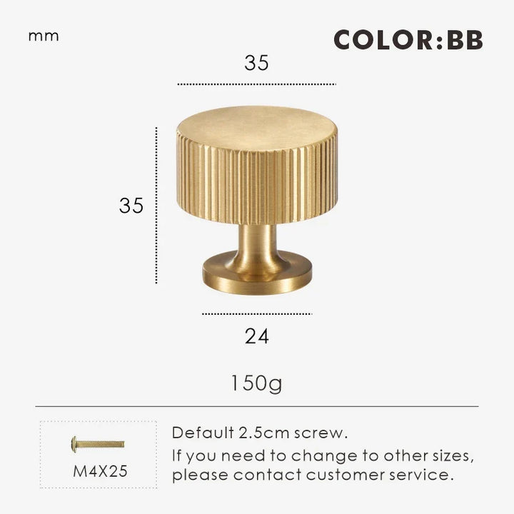 Brass Fluted-Edge Cabinet Knob 35mm front view