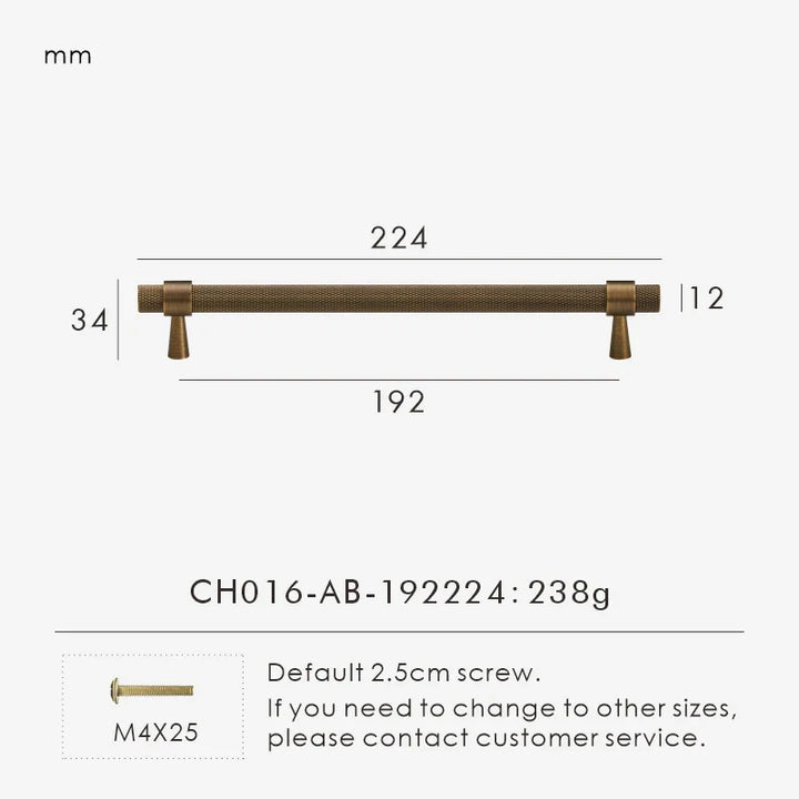 Antique Brass Knurled Cabinet Pull 8.81 inch