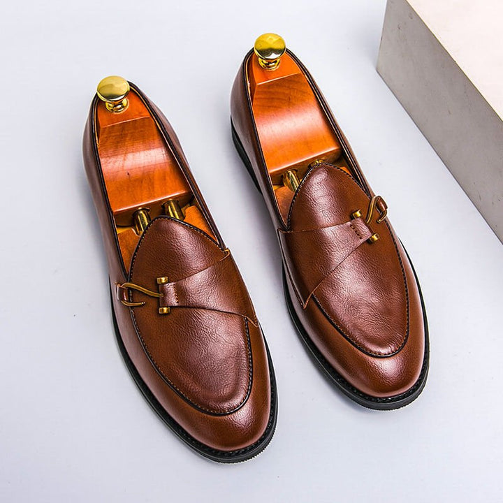 Cognac Brown Vegan Leather Loafers detail view