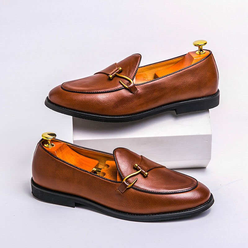 Cognac Brown Vegan Leather Loafers lifestyle view