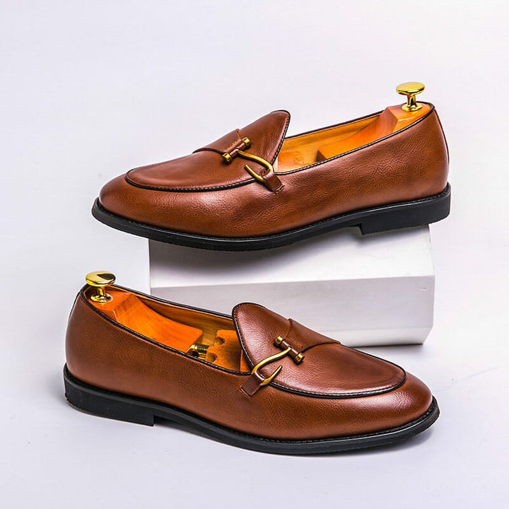 Cognac Brown Vegan Leather Loafers lifestyle view