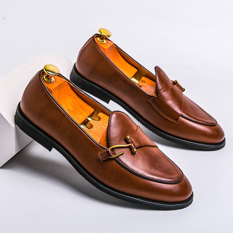 Cognac Brown Vegan Leather Loafers front view