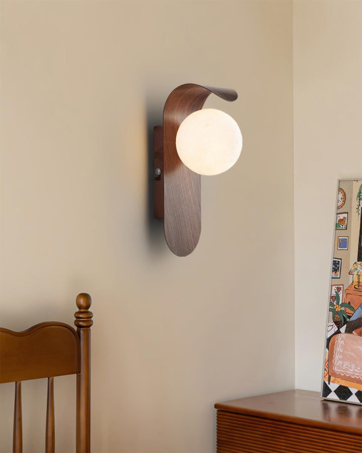 Faux-Wood Curved Arm Sconce