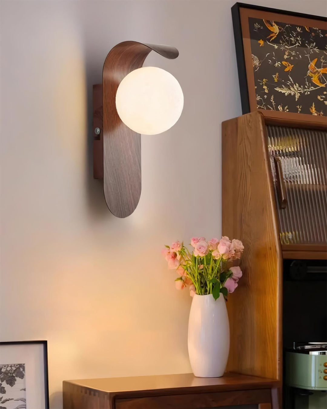 Faux-Wood Curved Arm Sconce