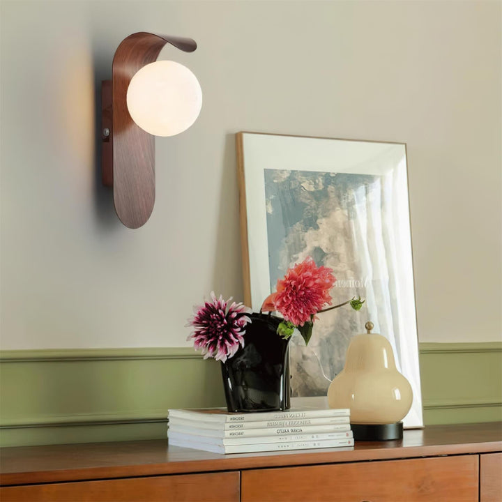 Faux-Wood Curved Arm Sconce
