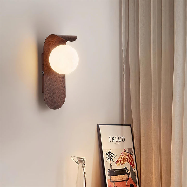 Faux-Wood Curved Arm Sconce