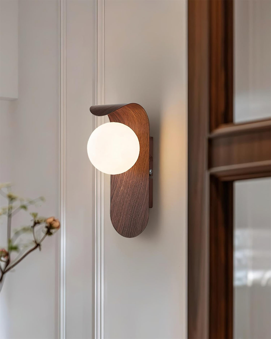 Faux-Wood Curved Arm Sconce