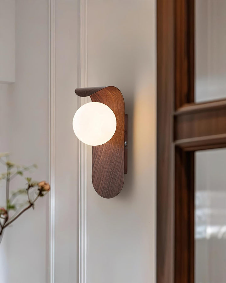 Faux-Wood Curved Arm Sconce