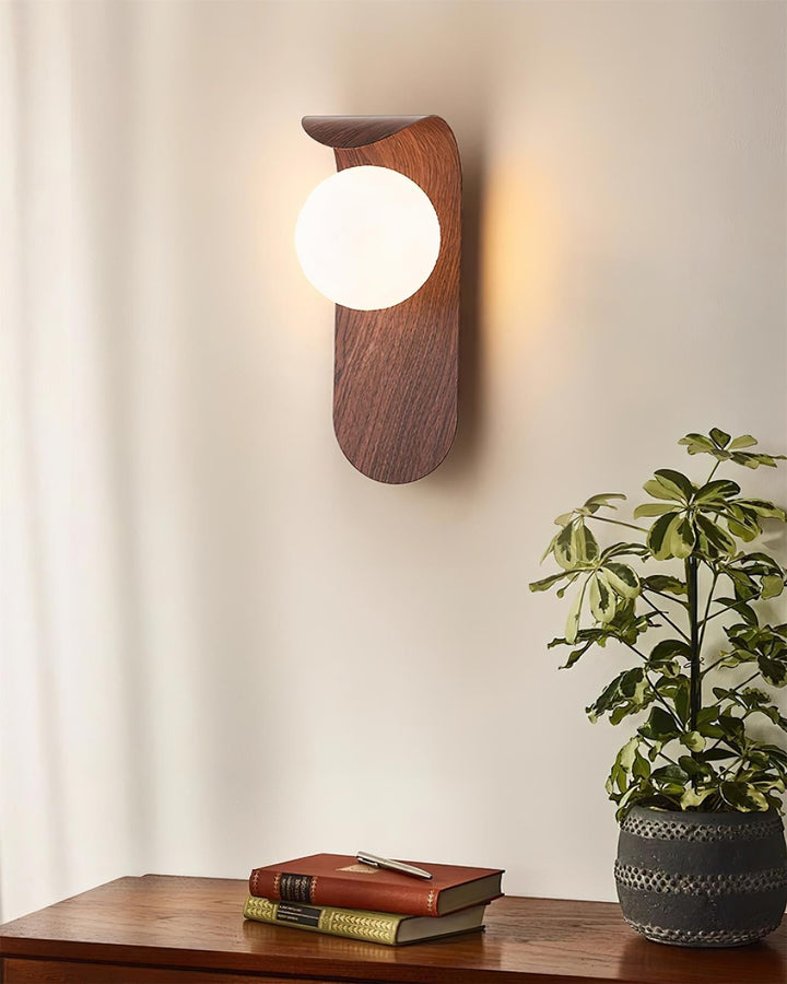 Faux-Wood Curved Arm Sconce
